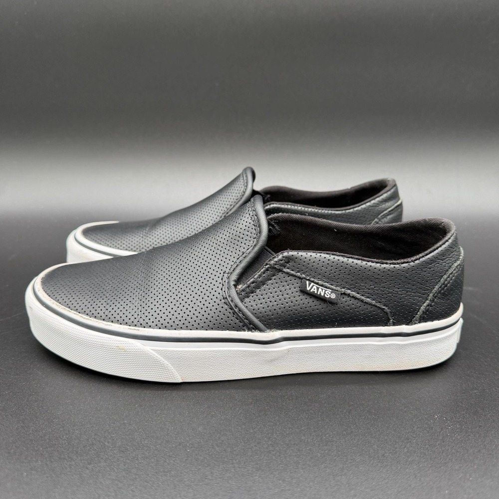 Vans Asher Slip-On Womens Size 7 Black White Athletic Skate Shoes Sneakers